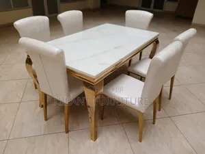 Gold Six-Seater Marble Top Dining Table