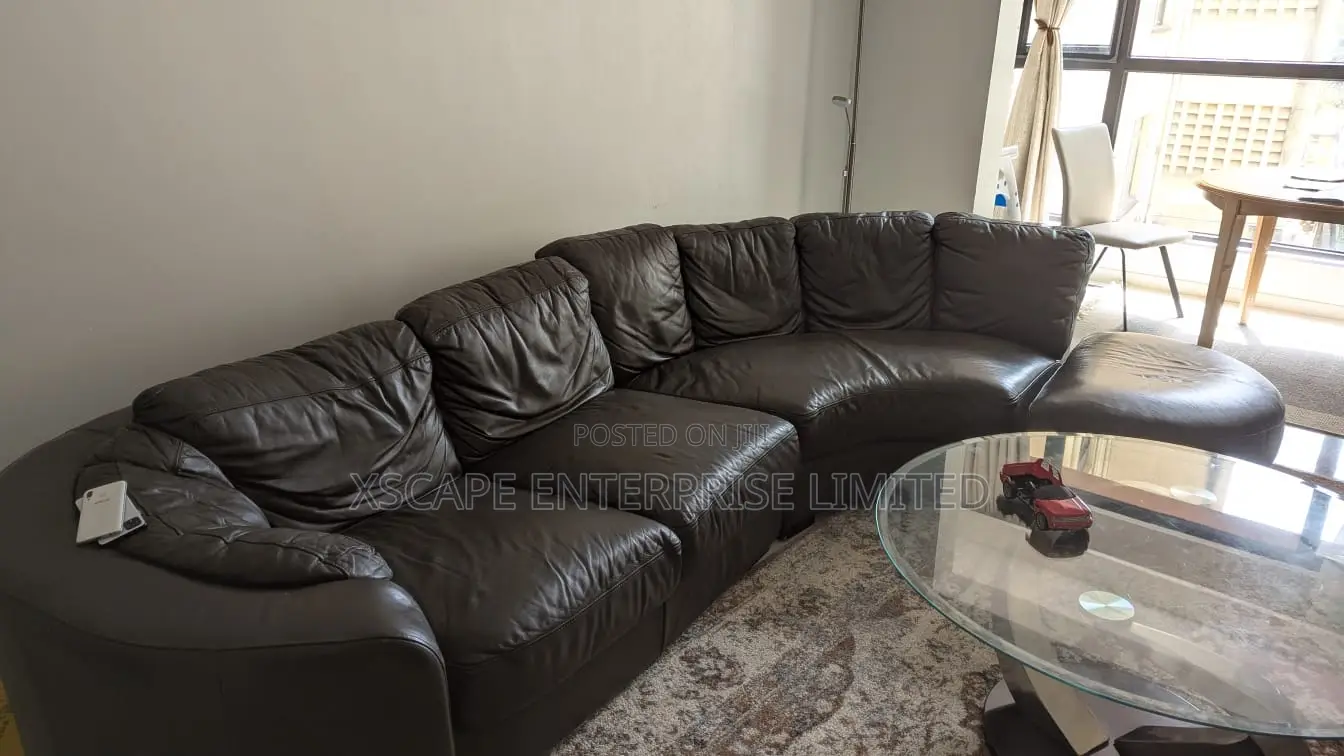 Large Curved Leather Corner Sofa