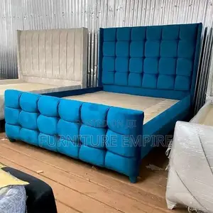 5x6 Blue Chester Bed With Tufted Headboard Footboard