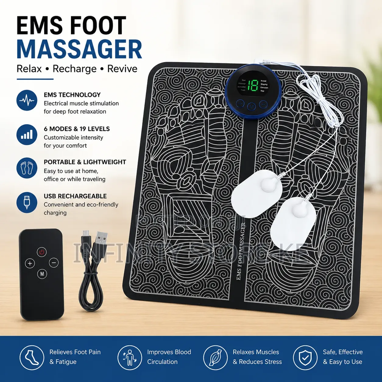 Ems Foot Massager Mat With Remote Control