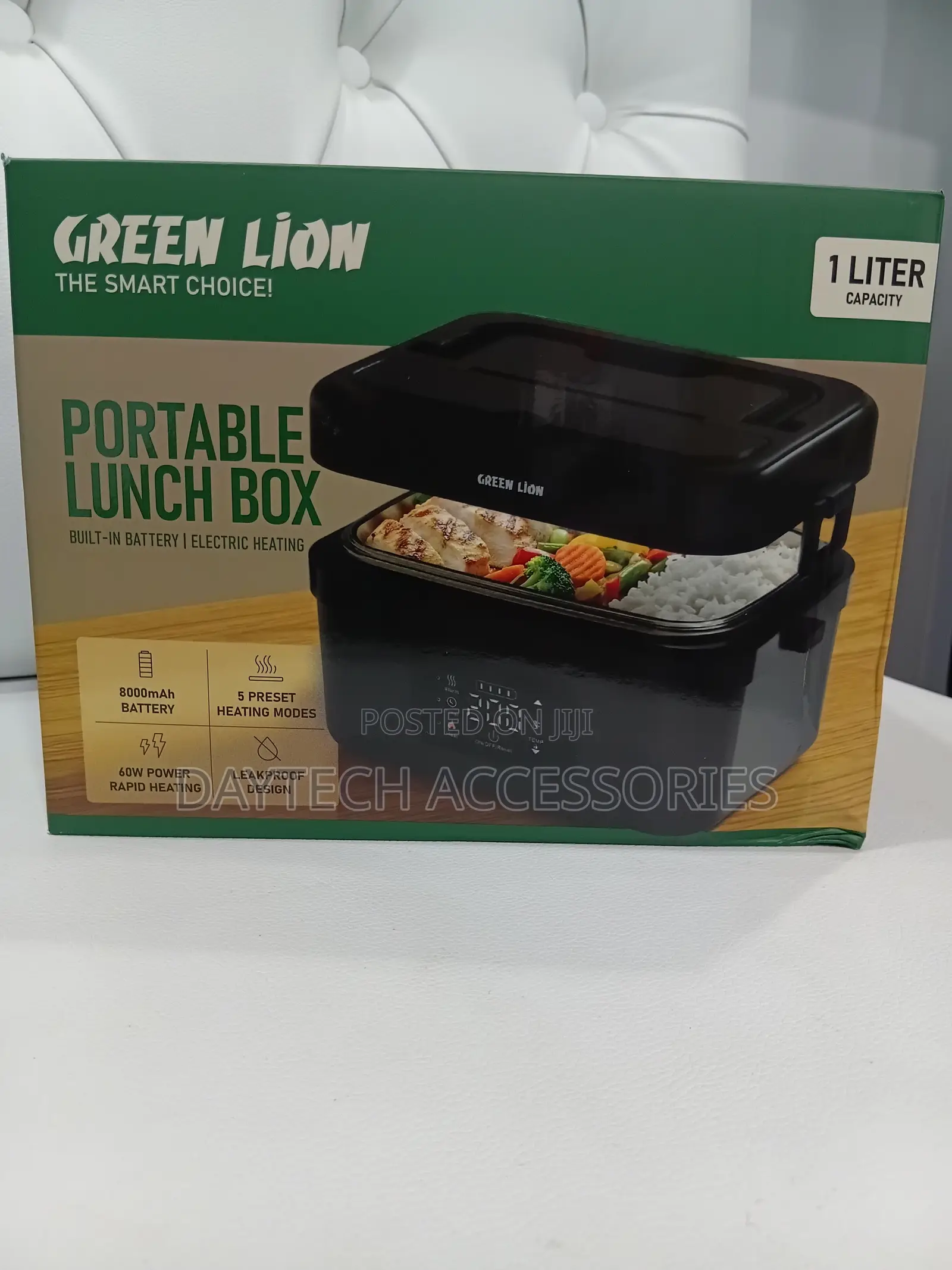 This Is a Green Lion Portable Lunch Box in Black.