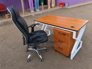 Office Metallic Desk With Leather and Drawers Combined