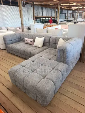 6 Seater Grey Bubble L Sofa With Permanent Back