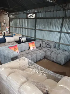 6 Seater Grey Bubble L Sofa With Cushions