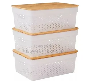 *Medium Size Modern Storage Basket With Bamboo Lid*