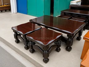 Wooden Coffee Table With 2 Side Stool