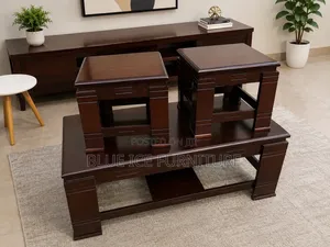 Wooden Coffee Table With 2 Side Stool