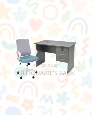 Compact 1m Desk and White Mid-Back Ergonomic Mesh Chair Tidy Working