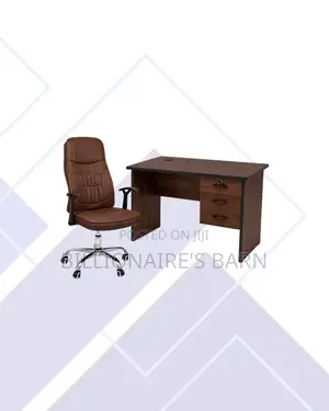 Compact 1m Desk and Brown Executive Leather Chair for Office Routines