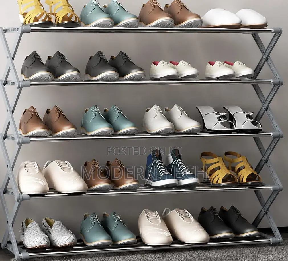5-Layer Metallic Shoe Rack | Space-Saving Foldable Design