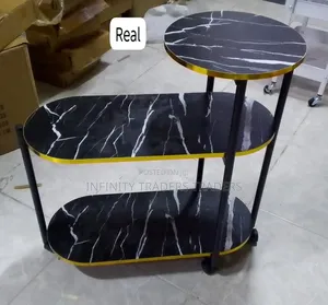 3 Layer 2 Oval Round Top Trolley Rack Table