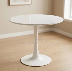 Mid-Century Modern Round White Dining Table