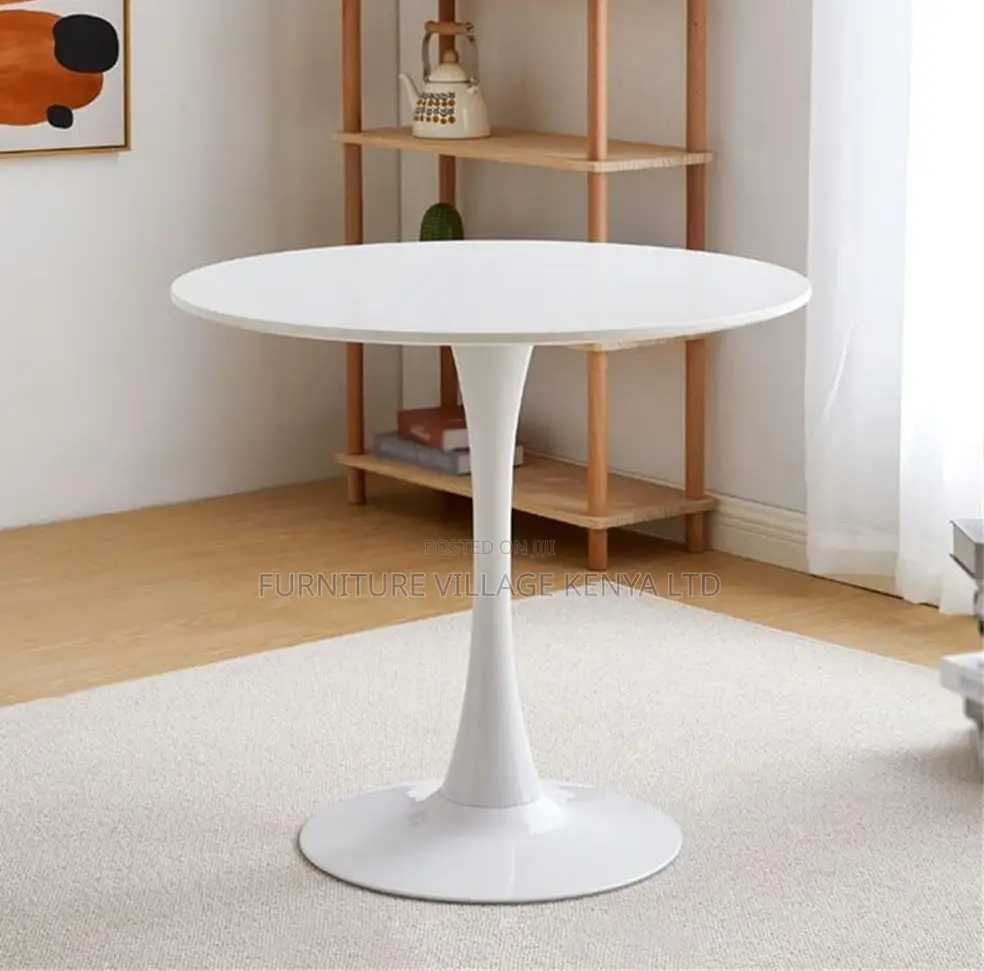 Mid-Century Modern Round White Dining Table