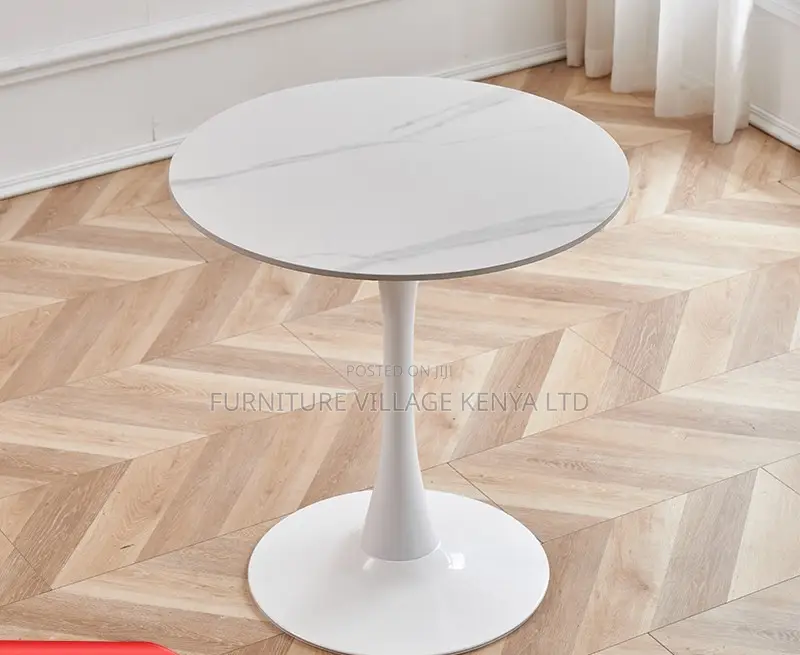 Mid-Century Modern Round White Dining Table