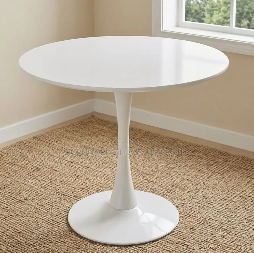 Mid-Century Modern Round White Dining Table