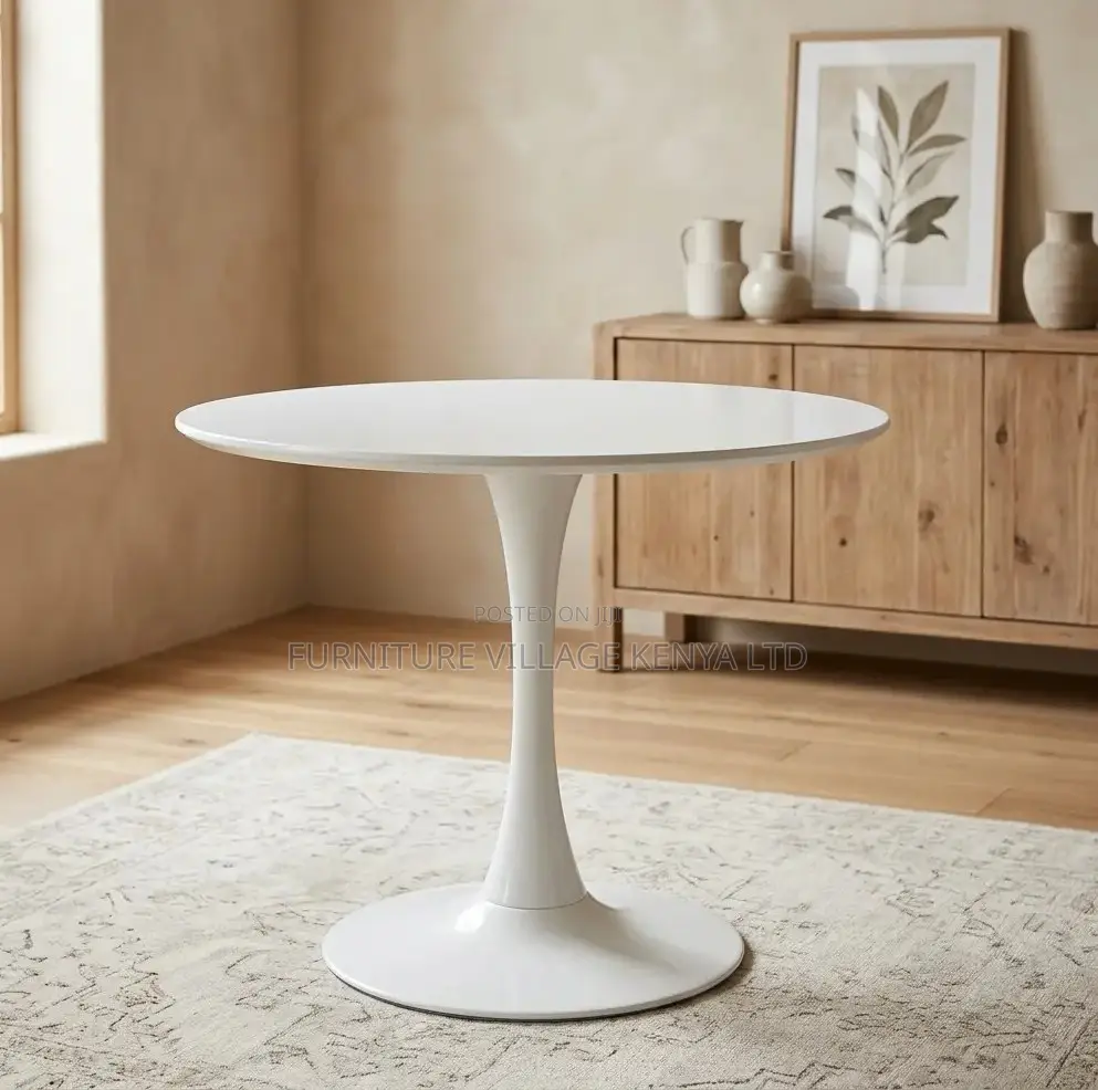 Mid-Century Modern Round White Dining Table