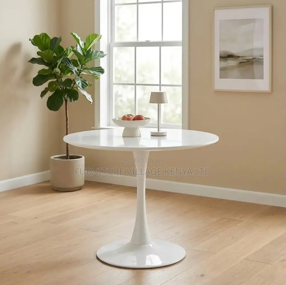 Mid-Century Modern Round White Dining Table