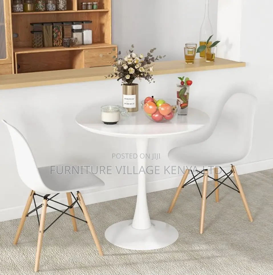 Mid-Century Modern Round White Dining Table