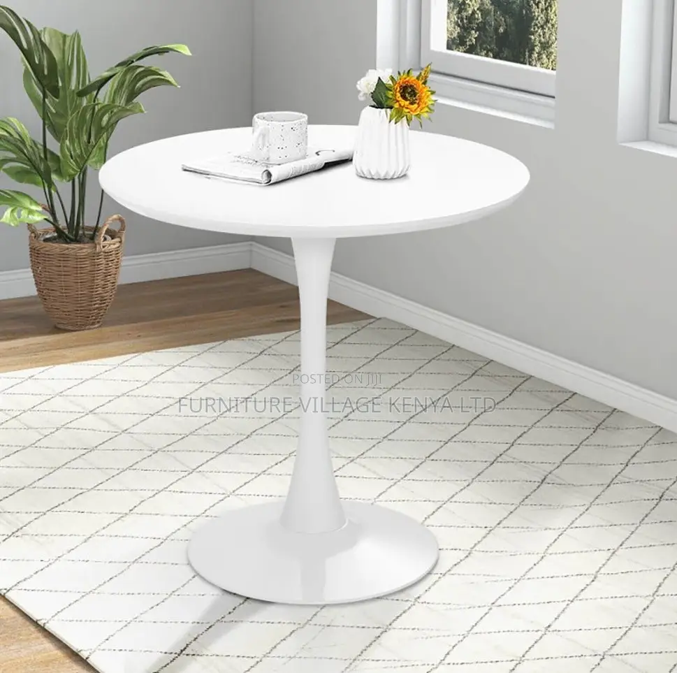 Mid-Century Modern Round White Dining Table