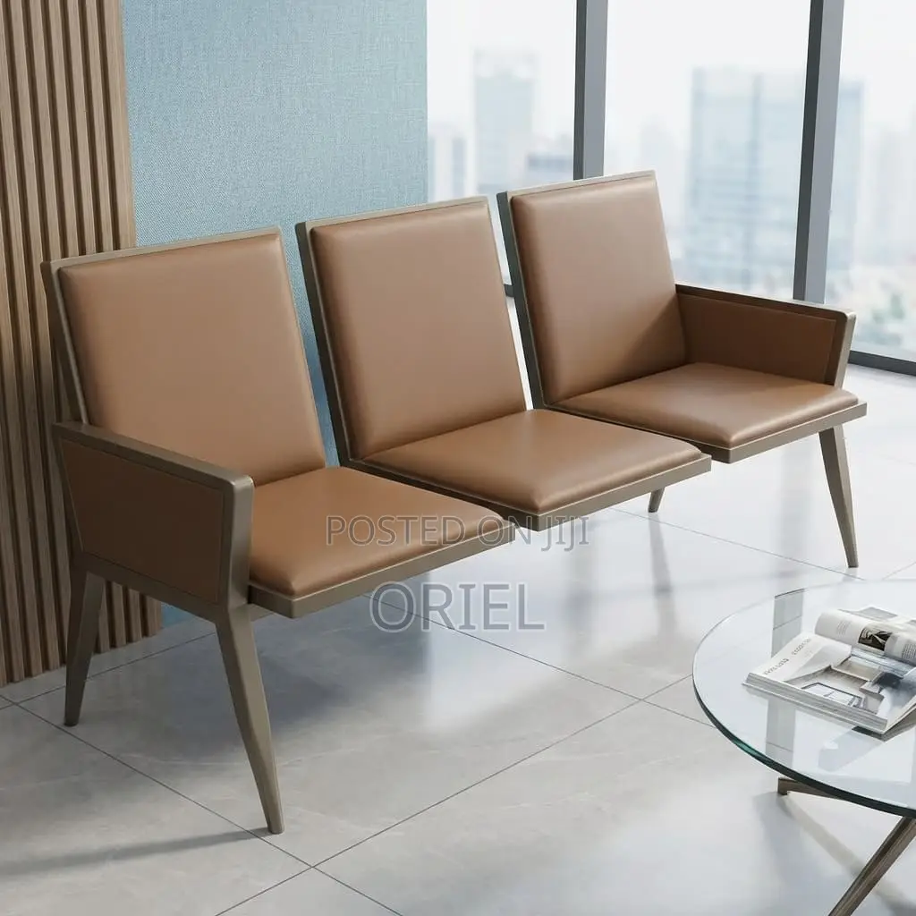 Office Bench : 3-Seater Brown Office Waiting Bench