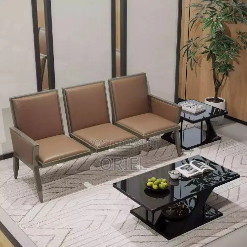 Office Bench : 3-Seater Brown Office Waiting Bench