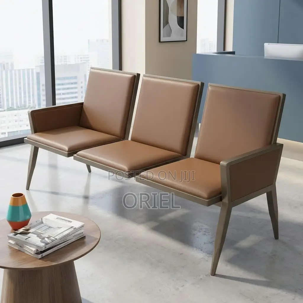 Office Bench : 3-Seater Brown Office Waiting Bench