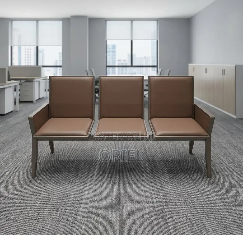 Office Bench : 3-Seater Brown Office Waiting Bench