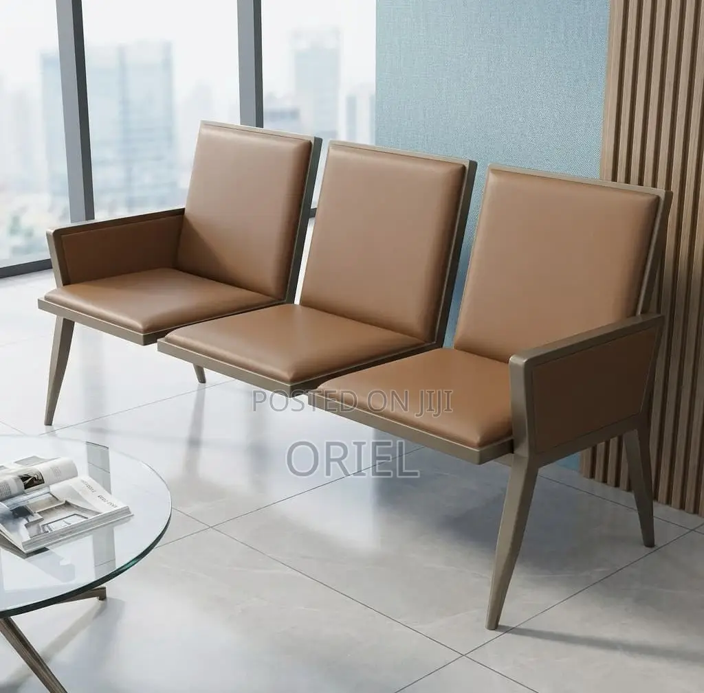 Office Bench : 3-Seater Brown Office Waiting Bench