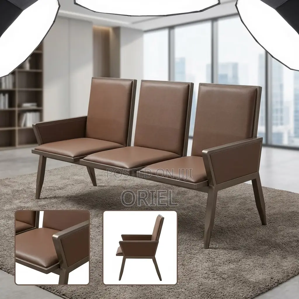 Office Bench : 3-Seater Brown Office Waiting Bench