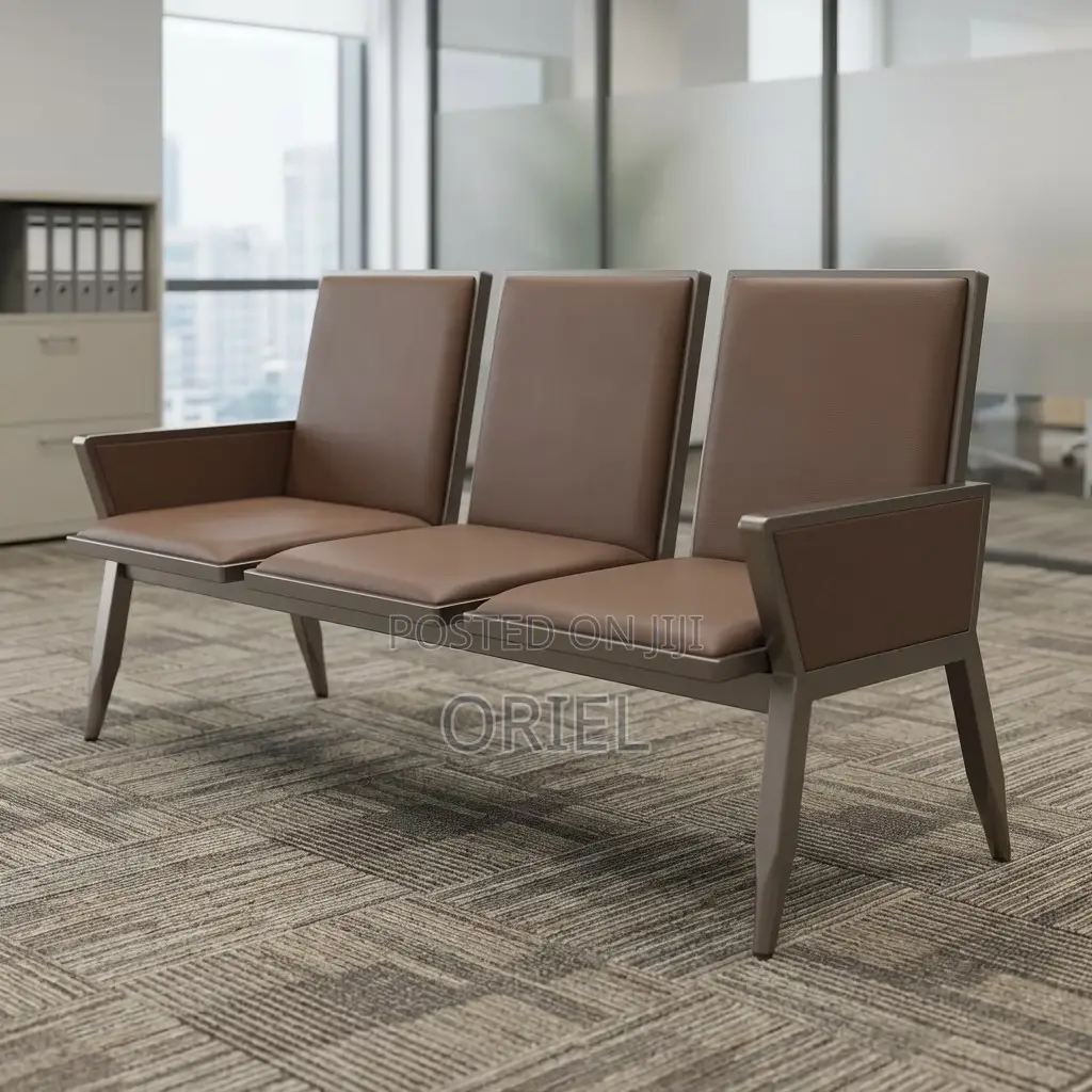 Office Bench : 3-Seater Brown Office Waiting Bench
