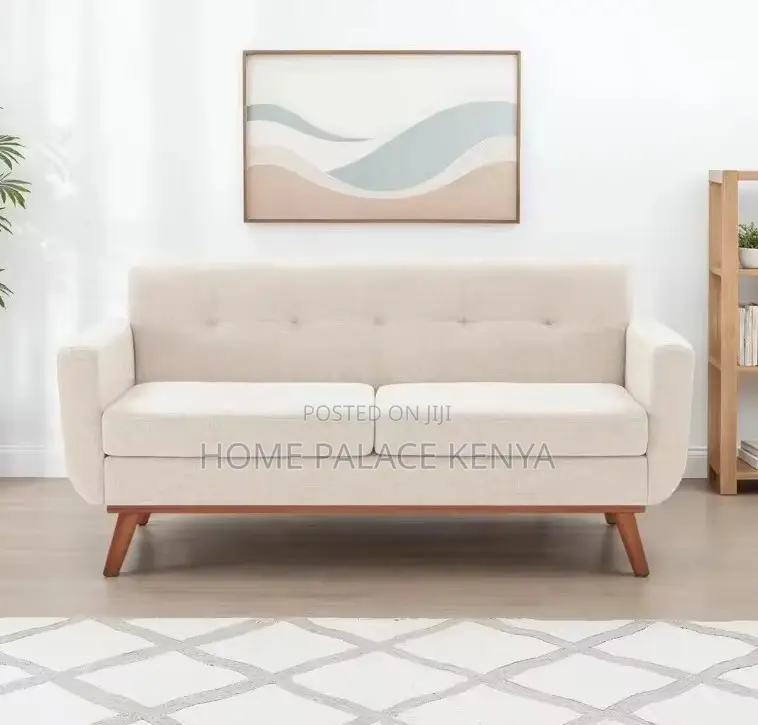 Home Sofa: Double Seat Button Tufted Fabric Sofa