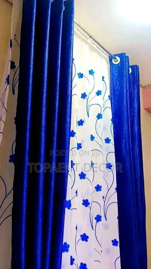 Blue With Flowered Sheers Curtains Available