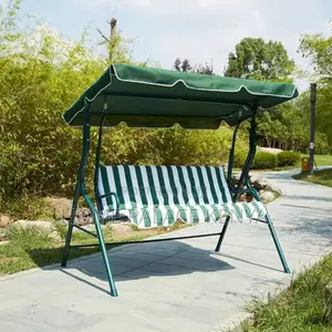 Outdoor Swing: White and Green Striped Metal Swing Chair