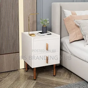 Modern Bedside Nightstand With 2 Drawers and Metallic Legs (Be