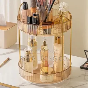 2 Layer 360° Rotating Makeup Storage Rack Organizer
