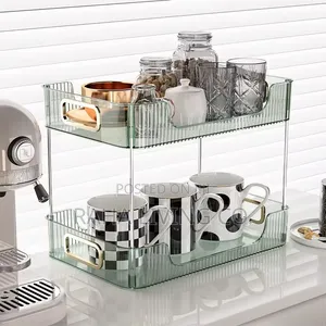 2 Tier Rectangular Countertop Storage Organizer | Multi-Colour