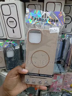 iPhone 15 Plus, Featuring a Beige Glitter Finish Casing