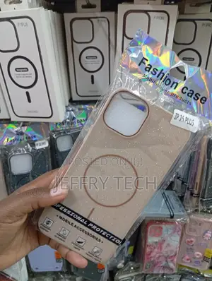 iPhone 15 Plus, Featuring a Beige Glitter Finish Casing
