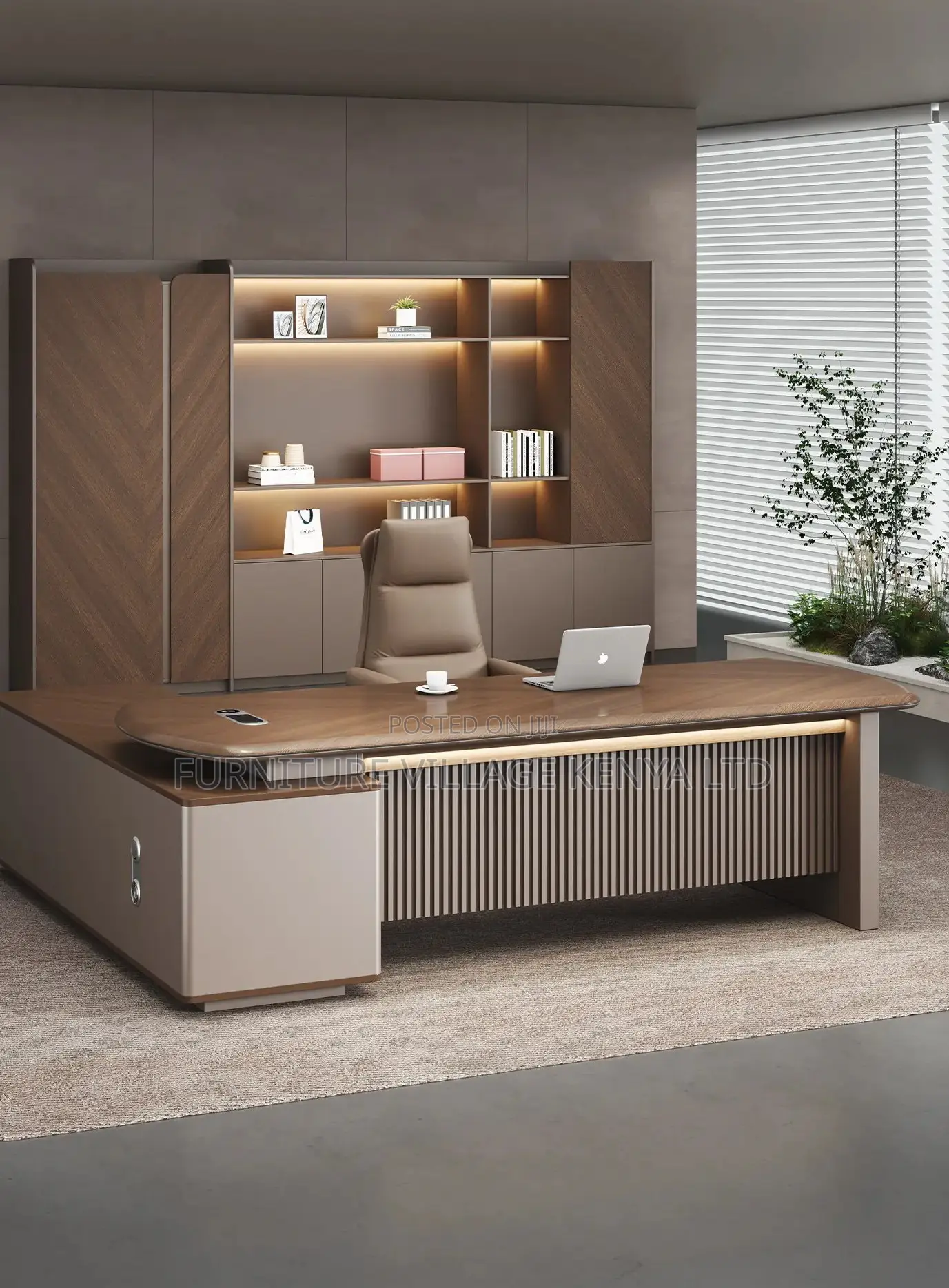 Executive Modern L-Shaped Desk With Light