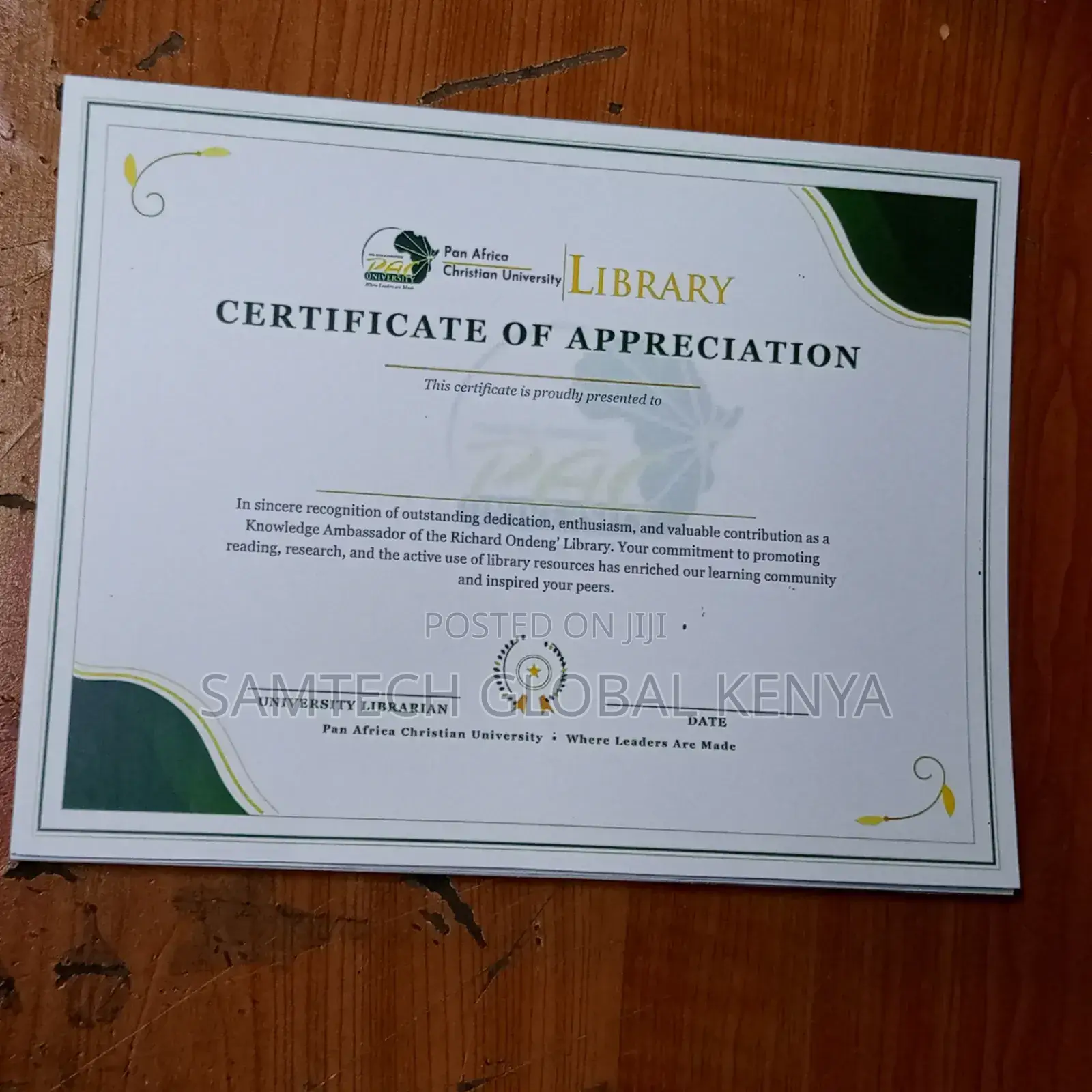 Certificate Printing Service Available