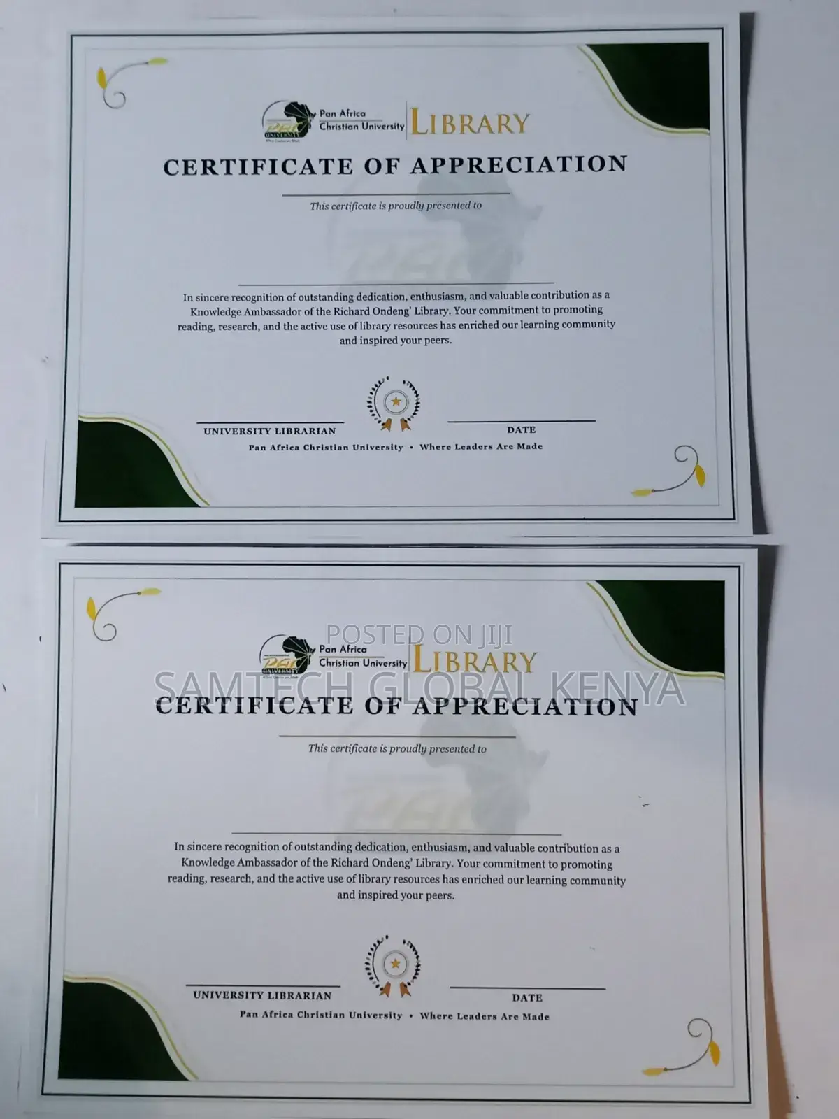 Certificate Printing Service Available