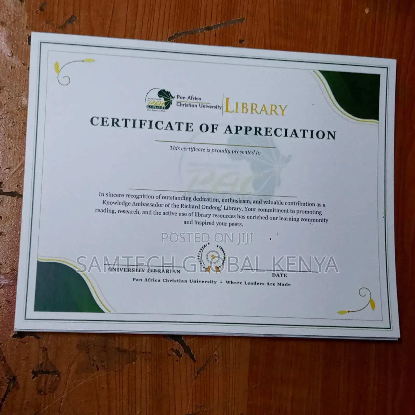 Certificate Printing Service Available