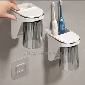 Wall-Mounted Magnetic Toothbrush Holder With Cup