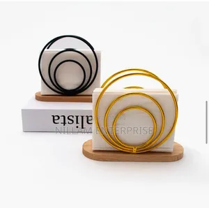 Modern Metal Napkin Holder With Wooden Base /Ring Serviette Holder