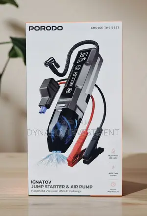 Porodo Car Jump Starter and Air Pump With Vacuum and Usb-C Charging