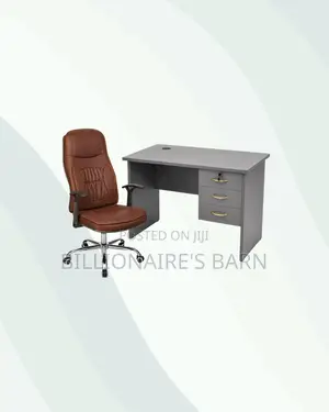 Compact 1m Desk and Brown Executive Leather Chair for Daily Tasks