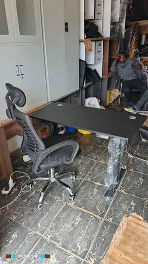 120cm by 60cm Black Adjustable Electric Desk and Headrest Office Chair
