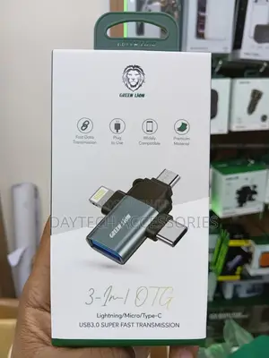 Green Lion 3-in-1 Otg Adapter (Lightning/Micro/Type-C) in Grey.