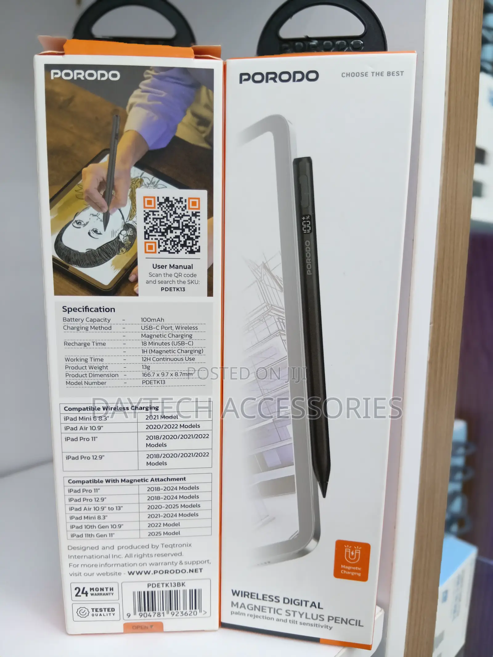 Porodo Magnetic Active Stylus Pen for iPad - Black