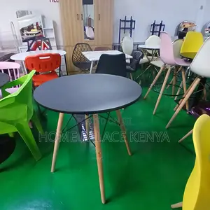 Dining Table: Black Top Eames Style Wooden Table